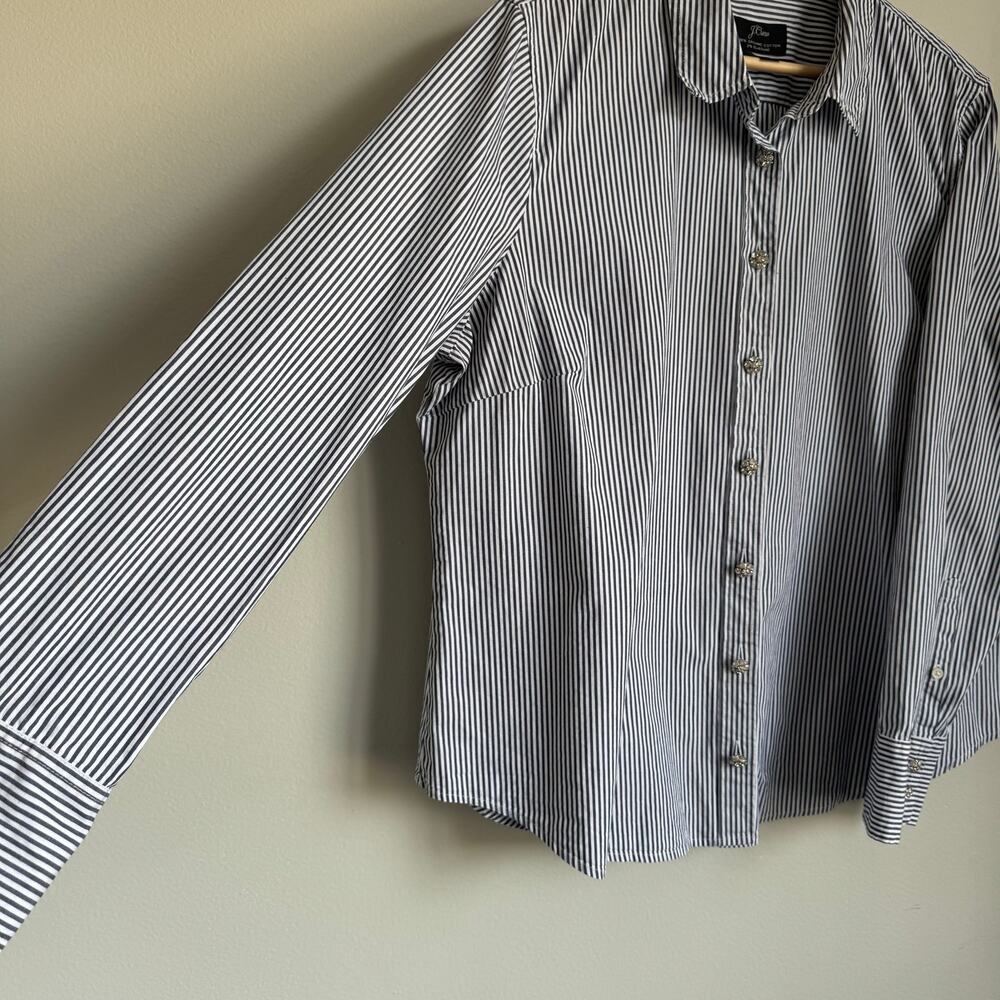 J.Crew Women Button Down Shirt Size 18 Navy White Stripe Jeweled Buttons Cotton - Picture 10 of 14